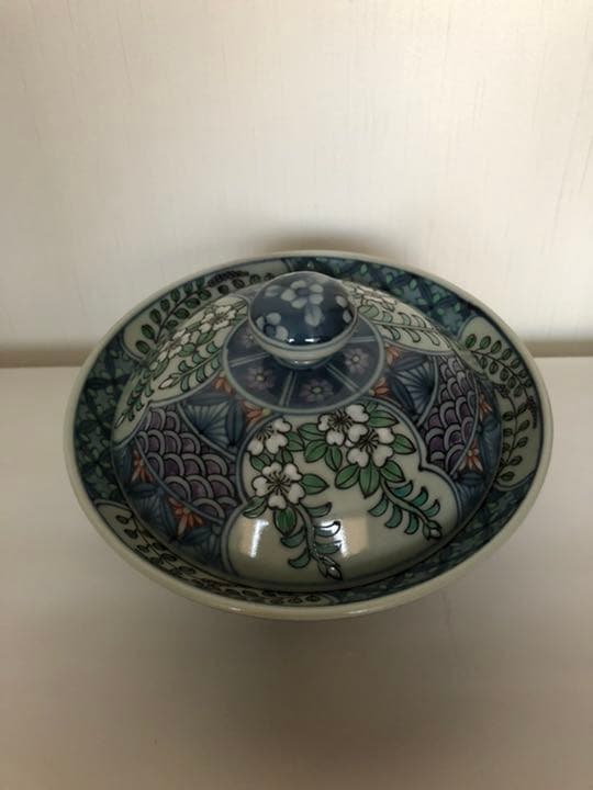 蓋付き鉢　染錦山桜草花　佐藤走波　作