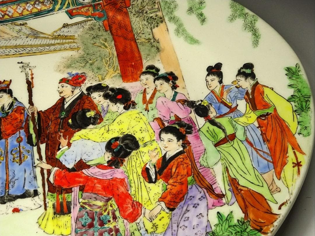 中国古玩 乾隆年製 粉彩 大皿 時代物 皿立て付属 z111911