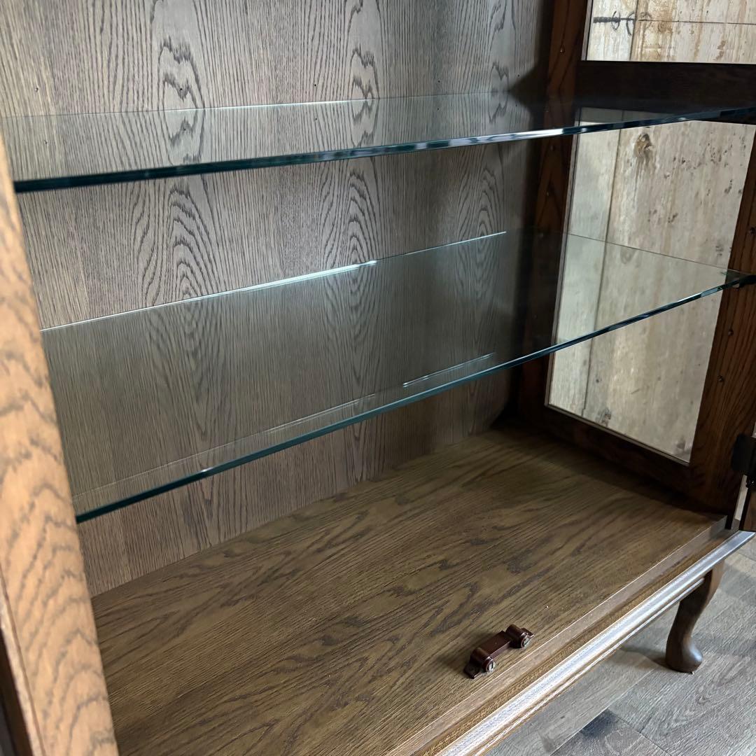 旭川家具　勇峰工芸　猫脚キャビネット　飾り棚　ギャラリーボード　道産ナラ材