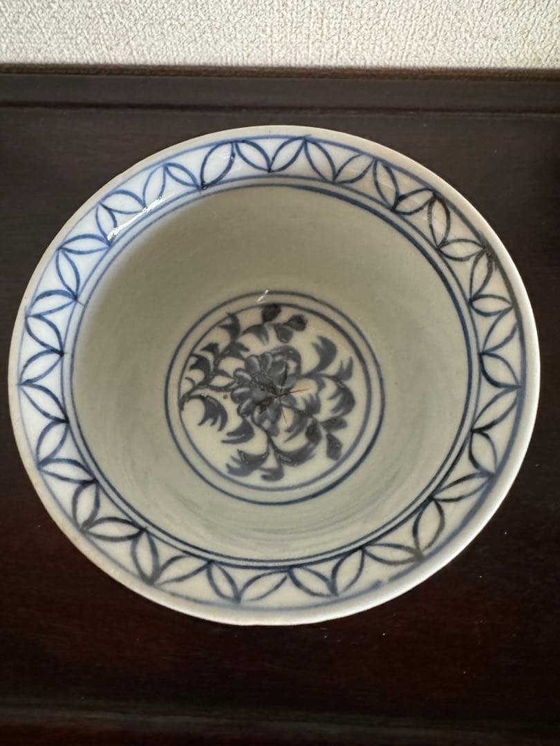 中国骨董　元朝　染付馬上杯　鳳凰瑞雲文(N-22)