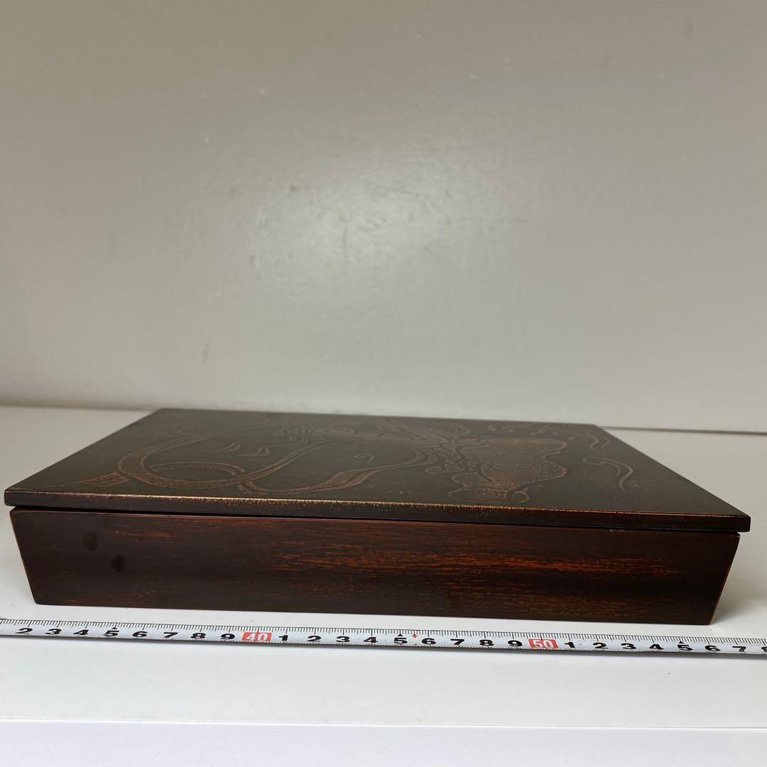 名工　香浦省吾　飛天文様　硯箱　共箱　最大幅約27.5cm東N7-1022①