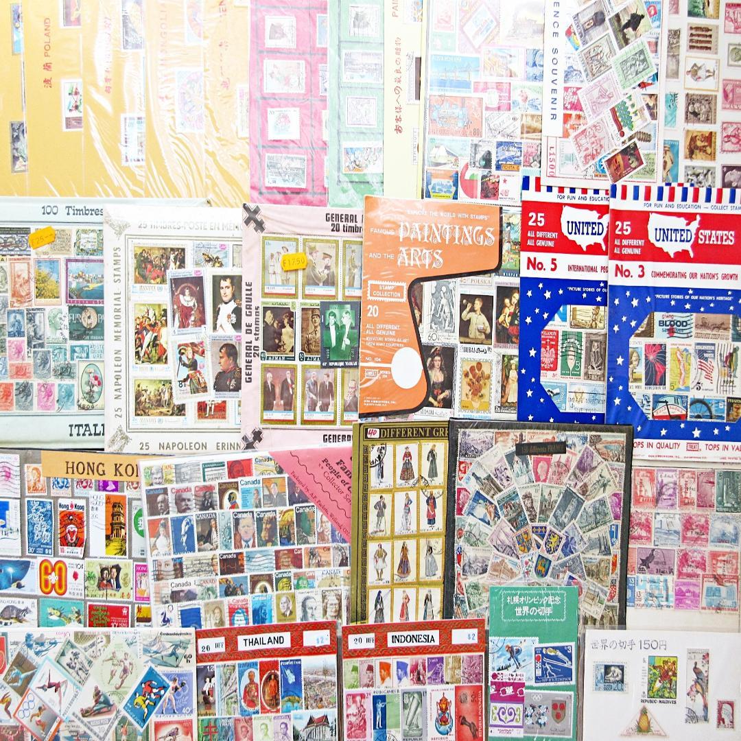 ①外国切手 台紙付き 大量セット 海外切手 まとめ売り 紙モノ ヴィンテージ