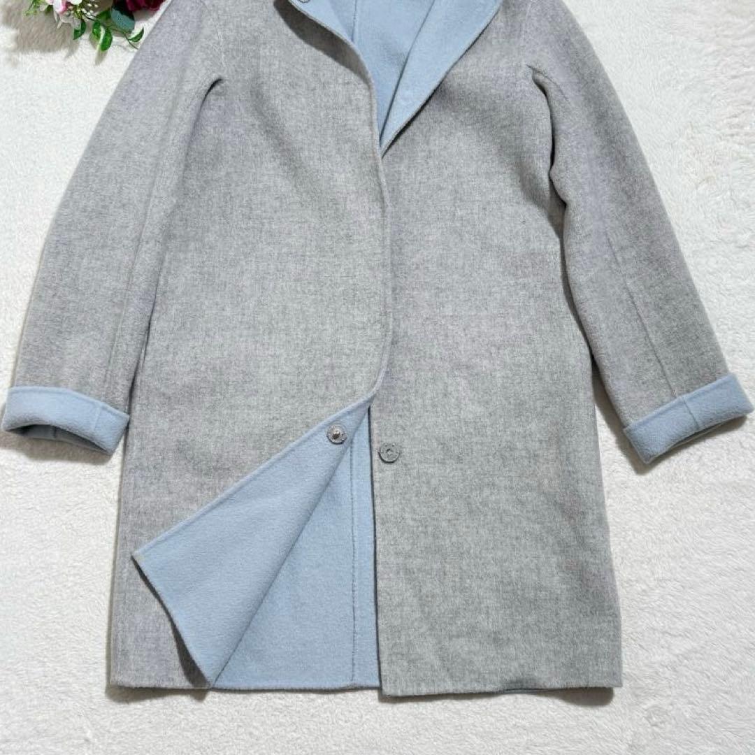 セオリー　フーデッドコート カシミヤ混 コート　ダブルフェイス　秋冬　グレー