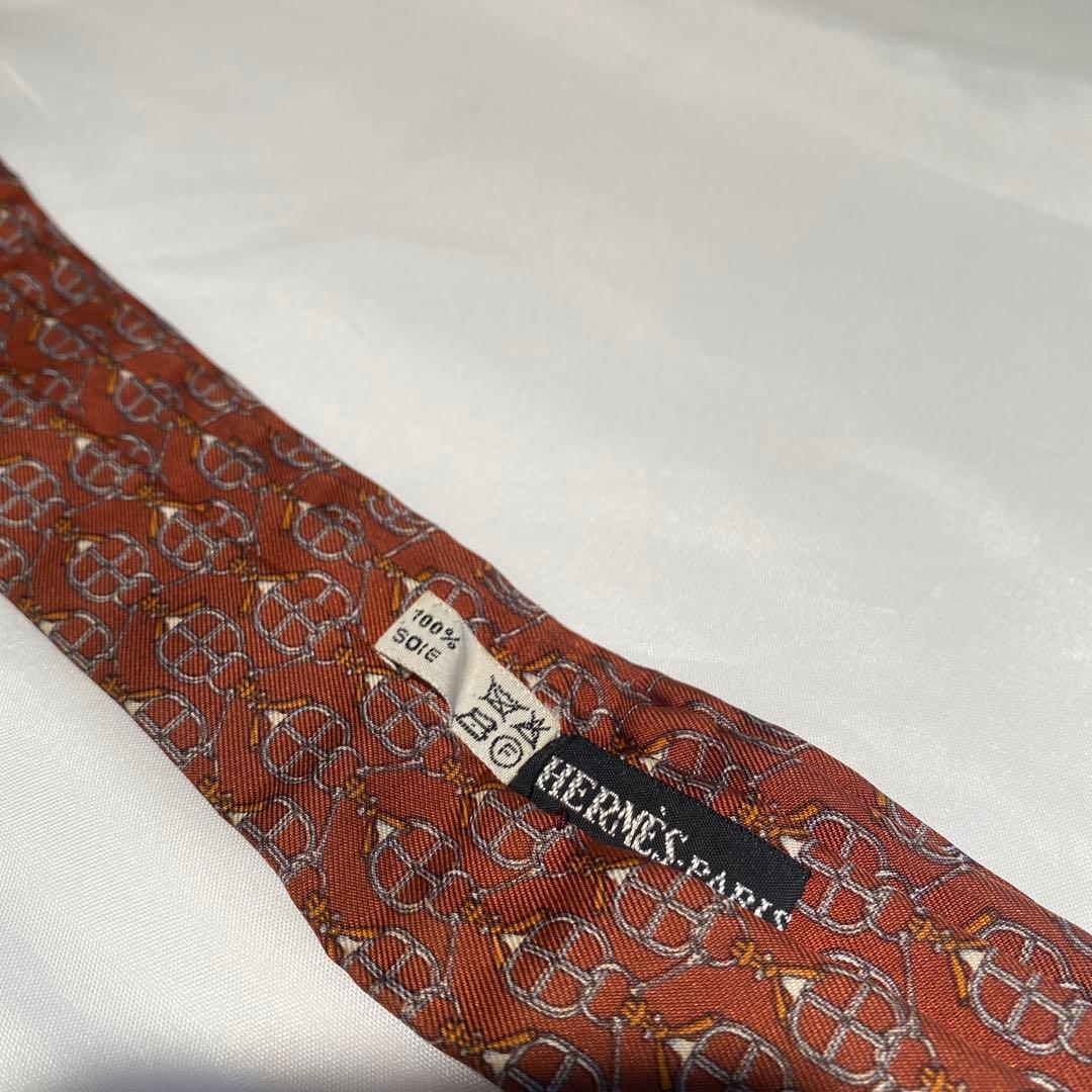 HERMES メンズ　シルク　アスコットタイ　ブラウン