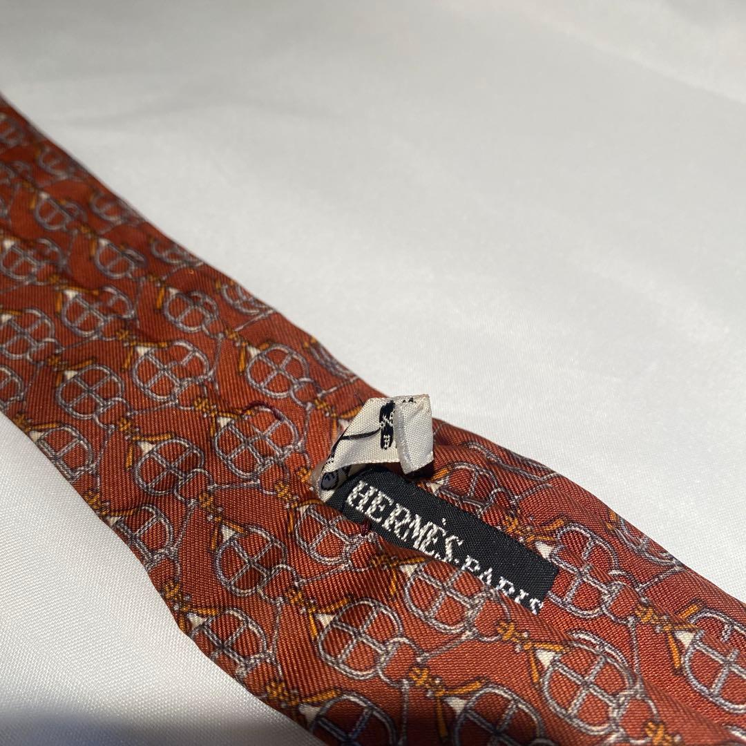 HERMES メンズ　シルク　アスコットタイ　ブラウン