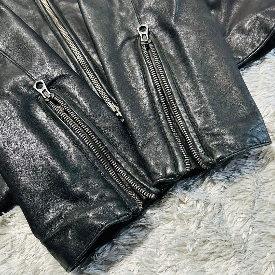 美品 希少L フリークスストア 羊革 シングルライダースジャケット 裏地赤 総柄