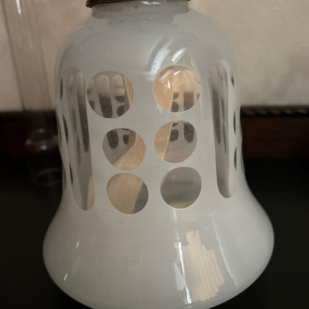 アンティーク　乳白　切子オイルランプ 昭和レトロ