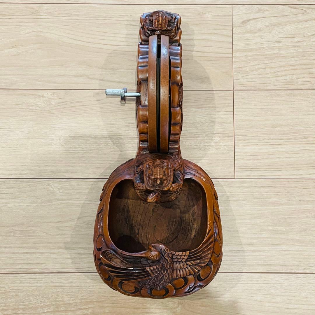 大型 彫辰作 鶴亀彫 親子亀 墨壺 墨つぼ 墨壷 置物 木製 在銘 大工道具