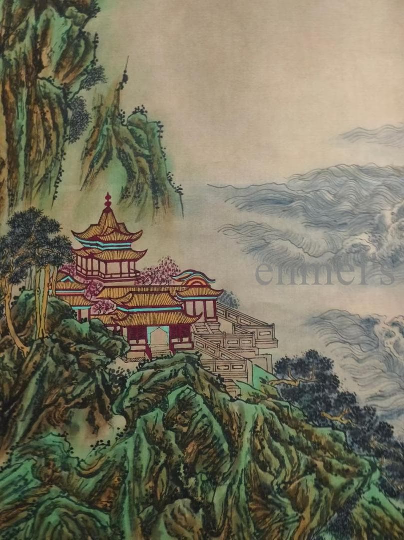 中国古美術 清代 王原祁作款 山水画 水墨画 宣紙 肉筆 六尺中堂画 掛け軸