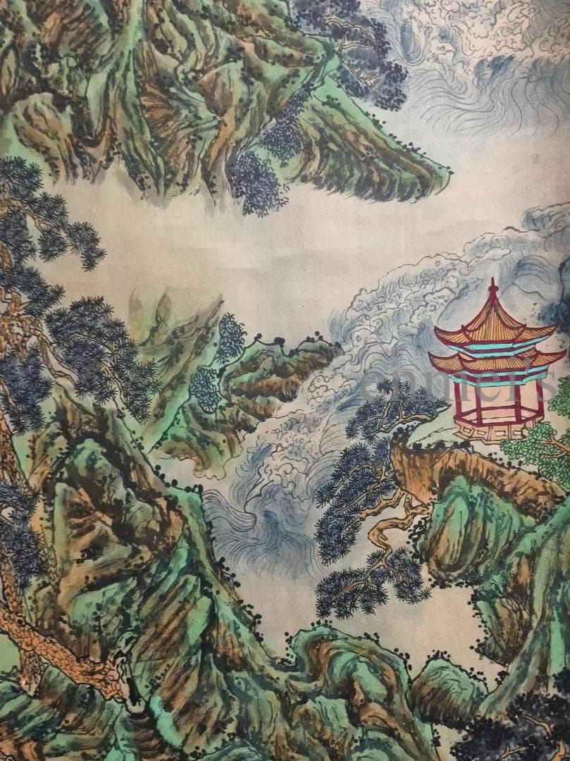 中国古美術 清代 王原祁作款 山水画 水墨画 宣紙 肉筆 六尺中堂画 掛け軸