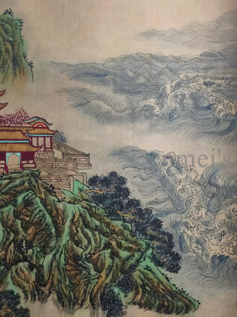 中国古美術 清代 王原祁作款 山水画 水墨画 宣紙 肉筆 六尺中堂画 掛け軸
