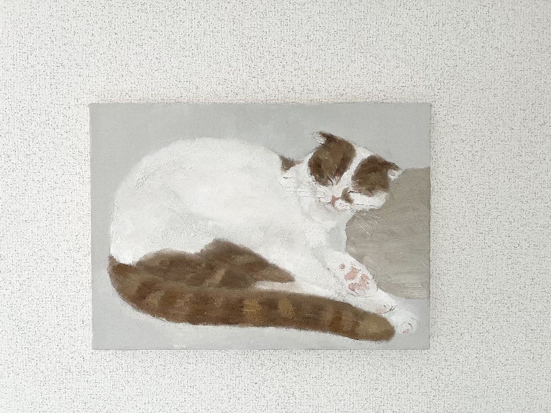 油彩画　寝てる猫