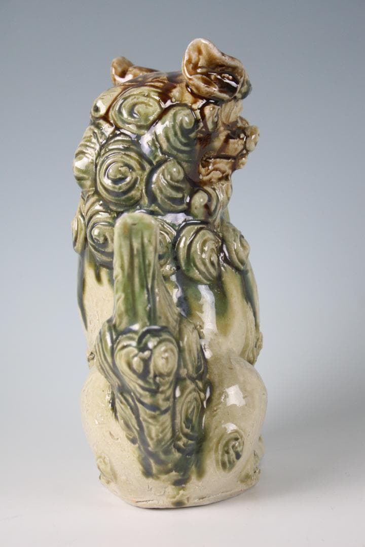 人間国宝一門　金城敏徳 作　緑釉立シーサー（大）1対