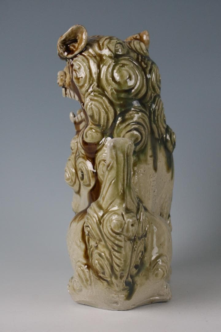 人間国宝一門　金城敏徳 作　緑釉立シーサー（大）1対