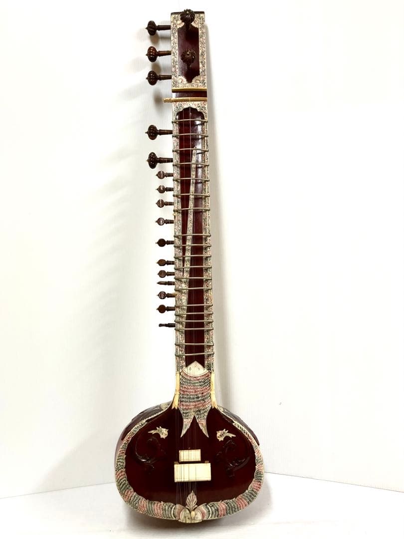 インド民族楽器◆シタール 全長124cm ピック／ハードケース付き 希少