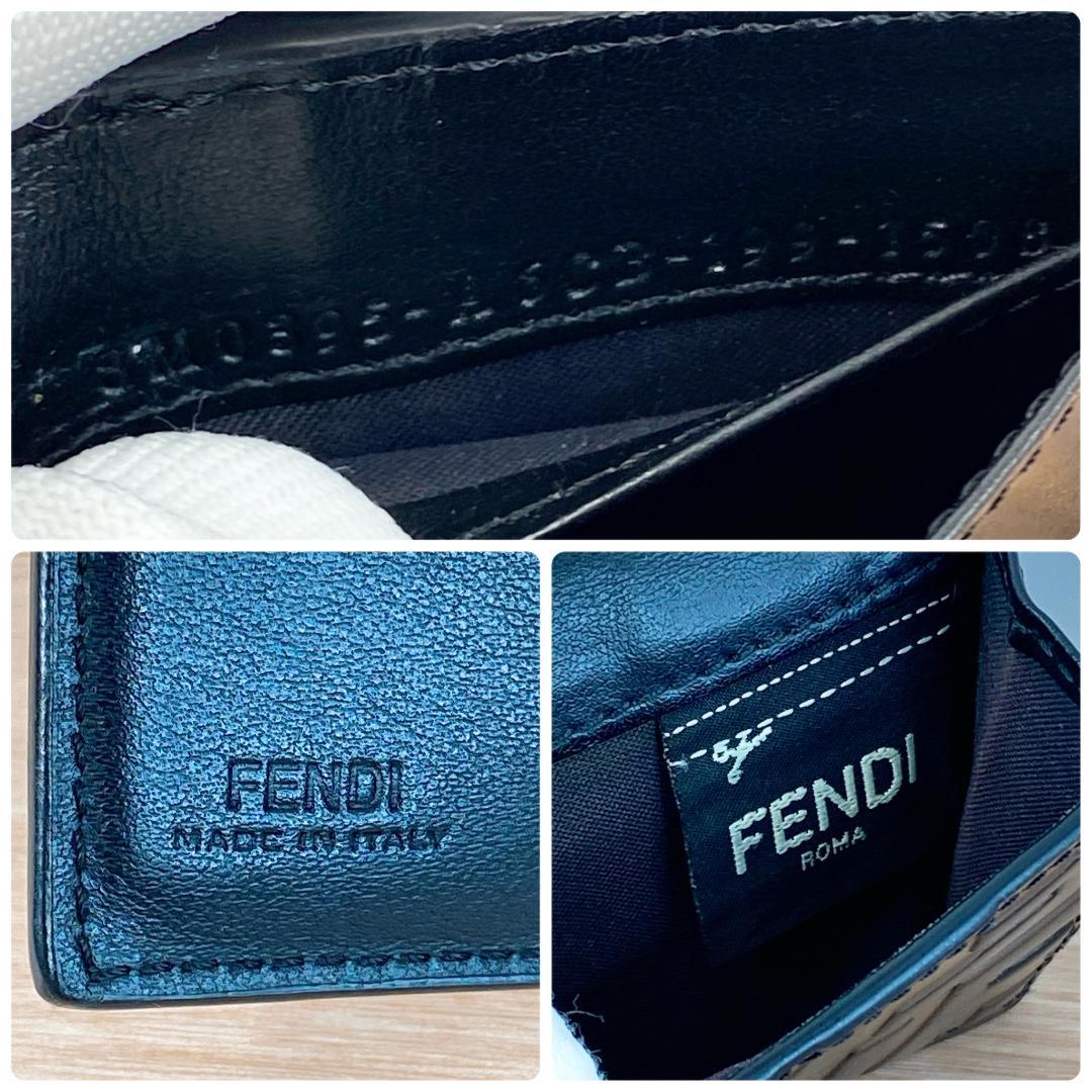 フェンディ コンパクト財布 三つ折り財布 エフイズ ロゴ バイカラー ブラック