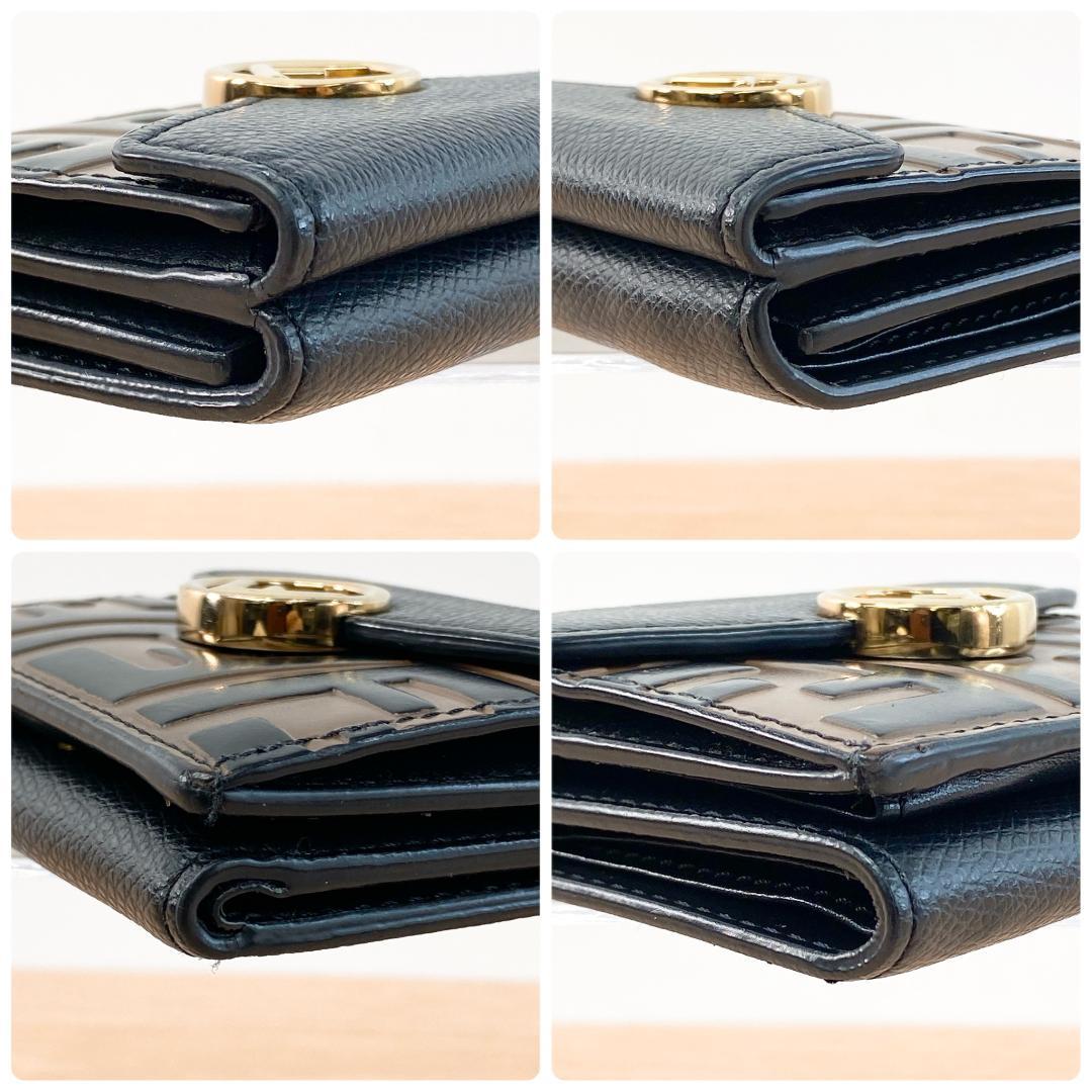 フェンディ コンパクト財布 三つ折り財布 エフイズ ロゴ バイカラー ブラック