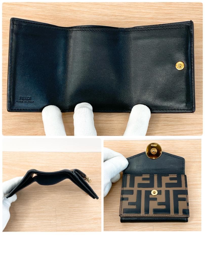 フェンディ コンパクト財布 三つ折り財布 エフイズ ロゴ バイカラー ブラック