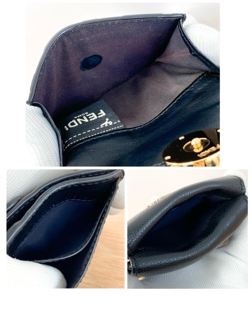 フェンディ コンパクト財布 三つ折り財布 エフイズ ロゴ バイカラー ブラック