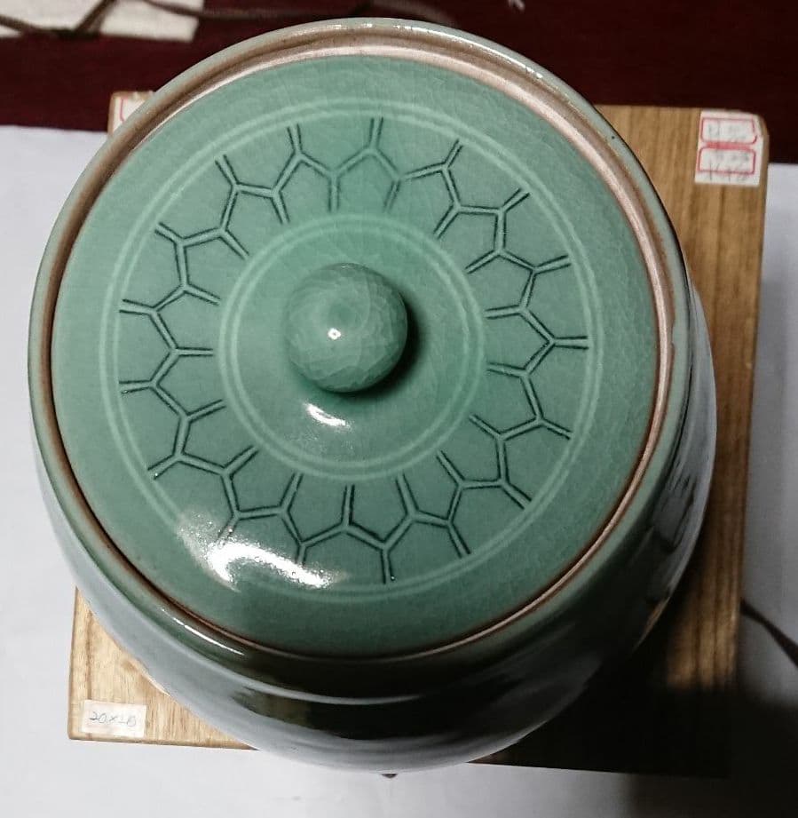韓国人陶芸家 月岩作 青磁象嵌水差し 未使用品☆(3月31日迄値引き販売中)☆