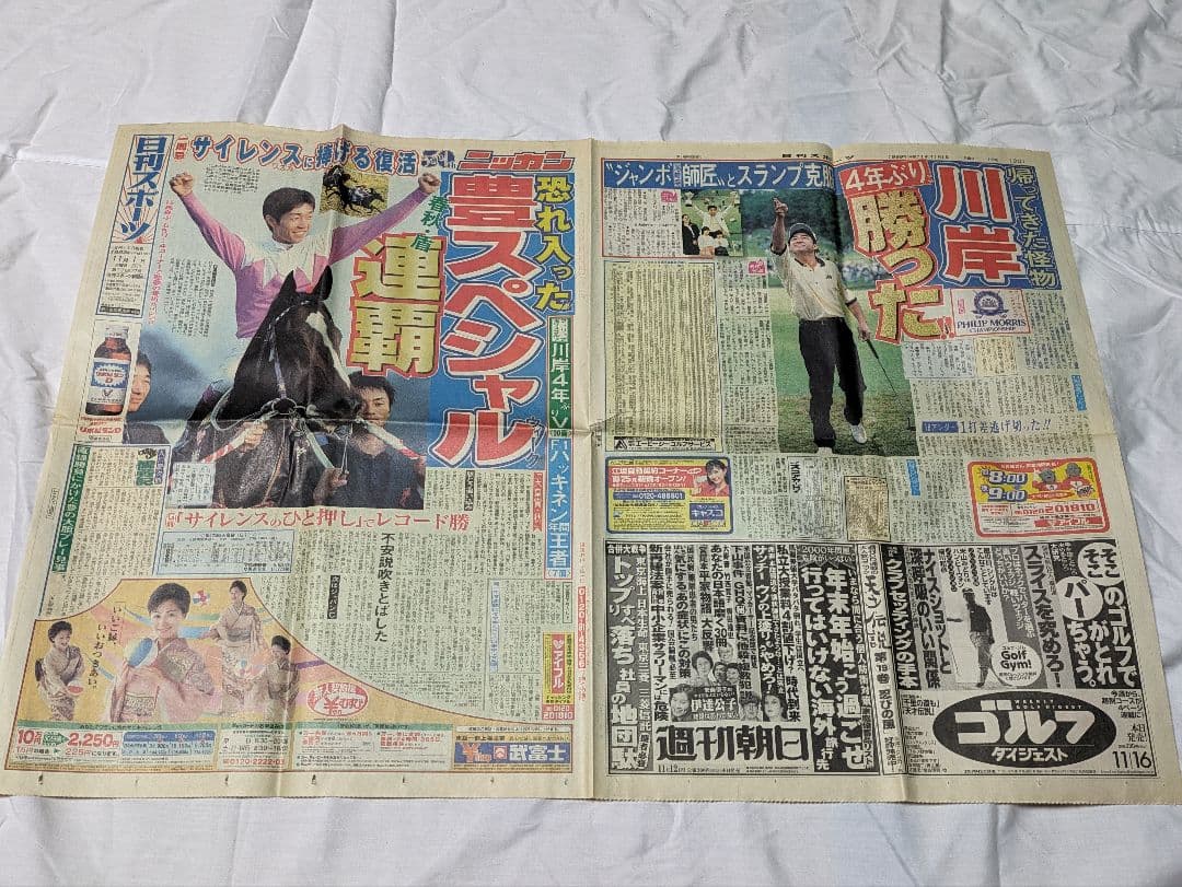 スペシャルウィーク　武豊　天皇賞秋　競走馬　写真　パネル　額縁　スポーツ新聞付き