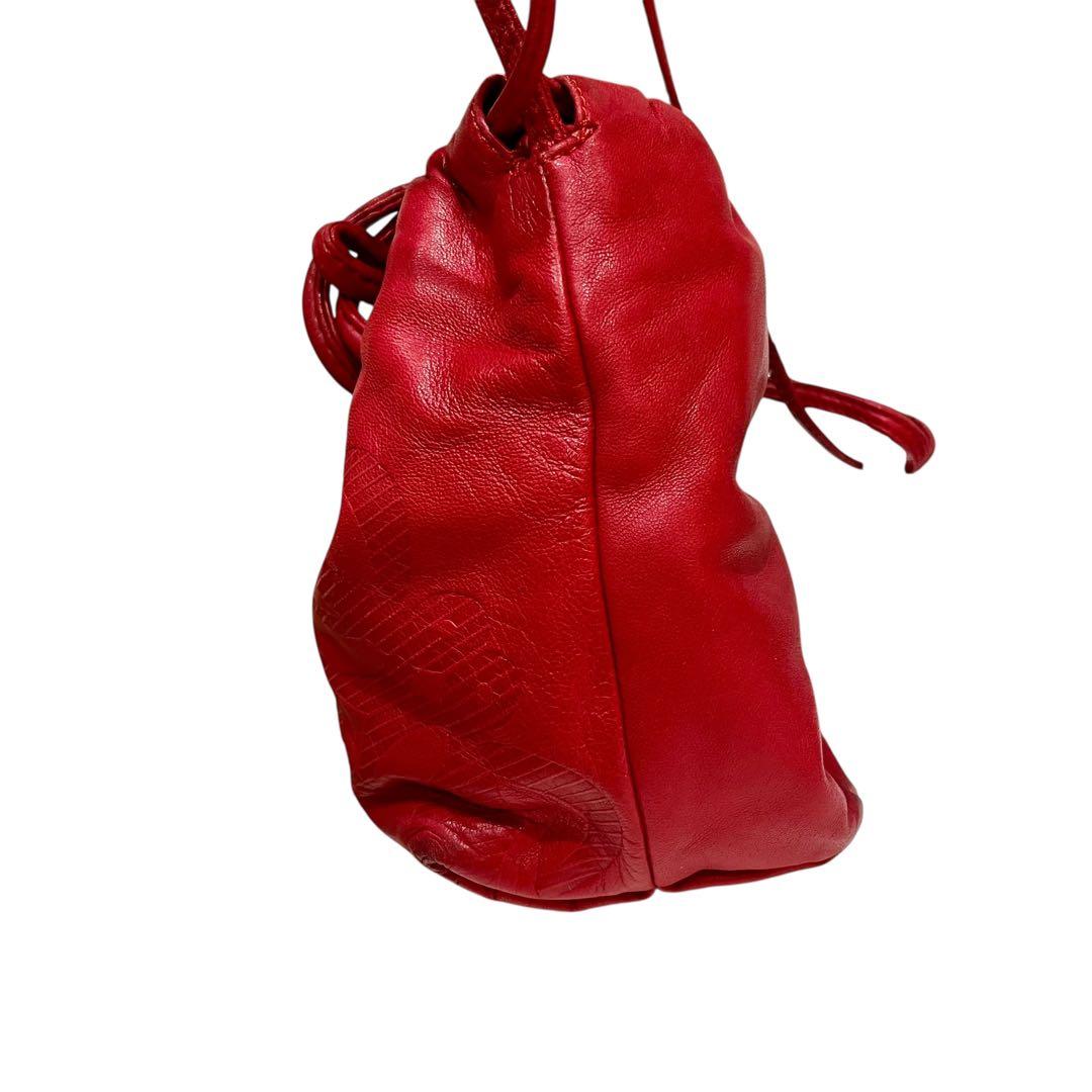 LOEWE ロエベ ヴィンテージ アナグラム レザー 巾着 ショルダーバッグ　赤