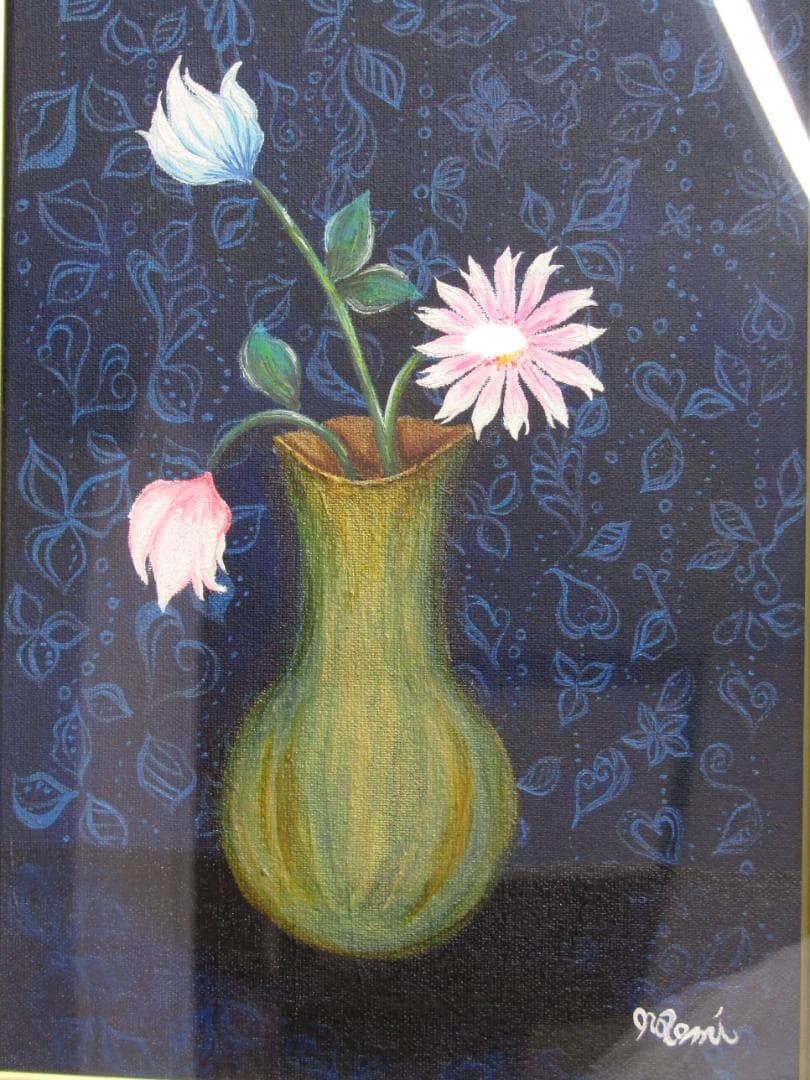 油彩画 国際美術家友好協会正会員 橋本のぞみ 『花』F4号 真作証明書付