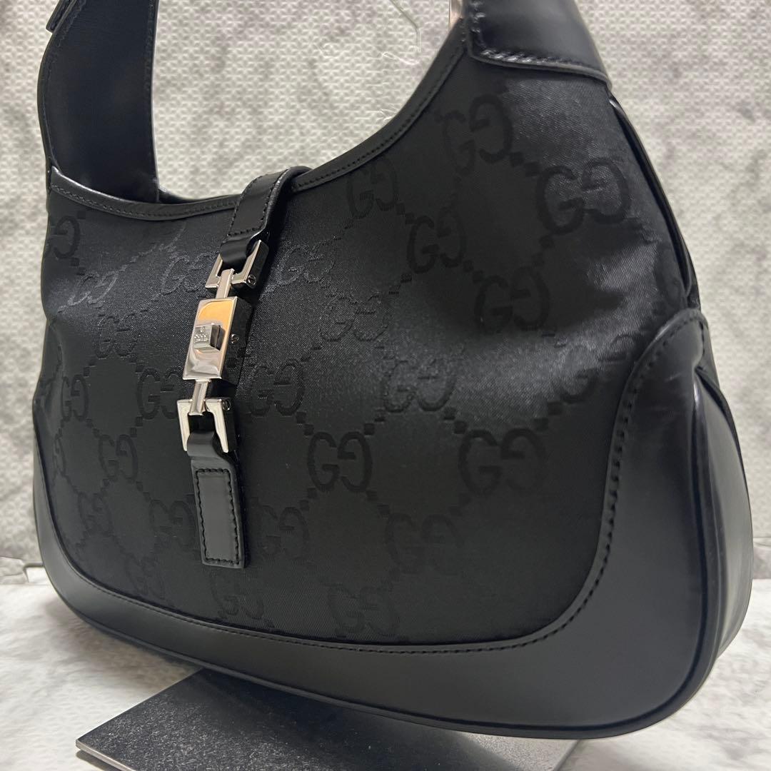 極美品✨グッチ ジャッキー ワンショルダーバッグ GGナイロン ブラック レザー