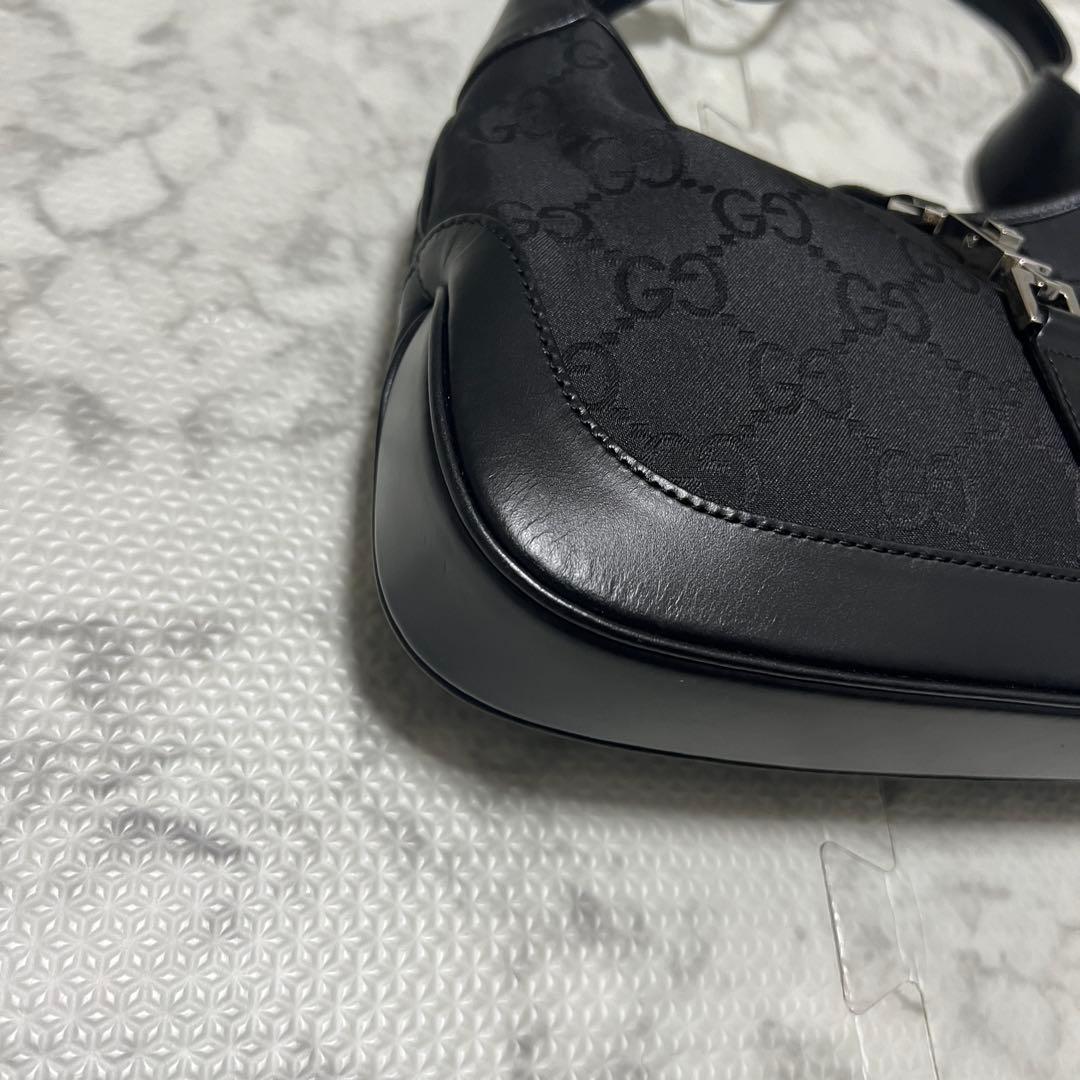 極美品✨グッチ ジャッキー ワンショルダーバッグ GGナイロン ブラック レザー