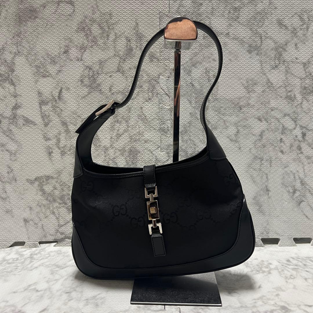 極美品✨グッチ ジャッキー ワンショルダーバッグ GGナイロン ブラック レザー