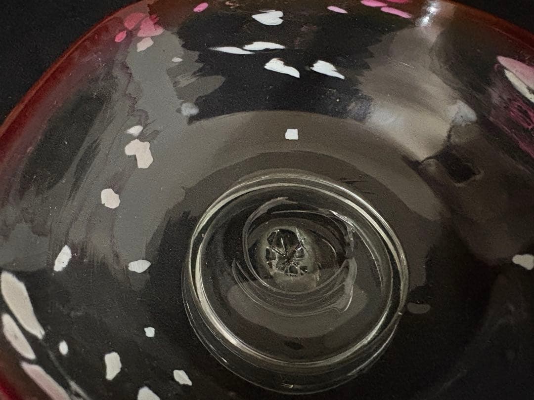 大正ガラス　和ガラス　ウランガラス 桃色縁　白雪模様