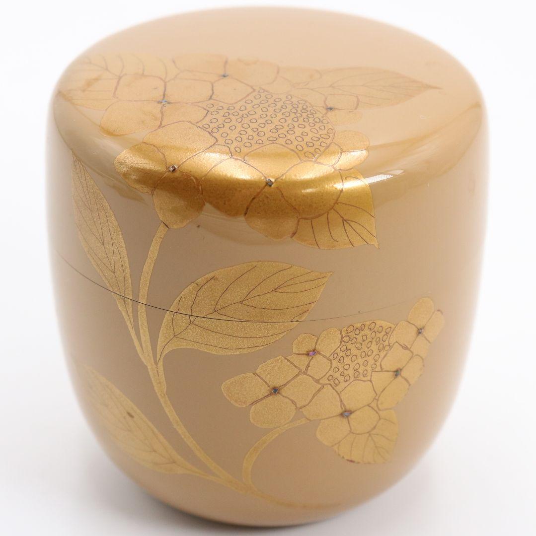 高田犀光作 白漆 紫陽花 中棗 茶道具 共箱　V920