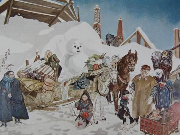 藤田嗣治、秋田の行事、希少な画集より、新品高級額・額装付、状態良好