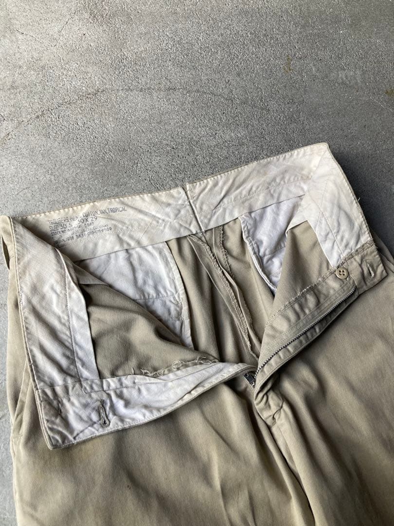 50s US ARMY チノパン 米軍 実物 30×29 アルミジップ ボロ