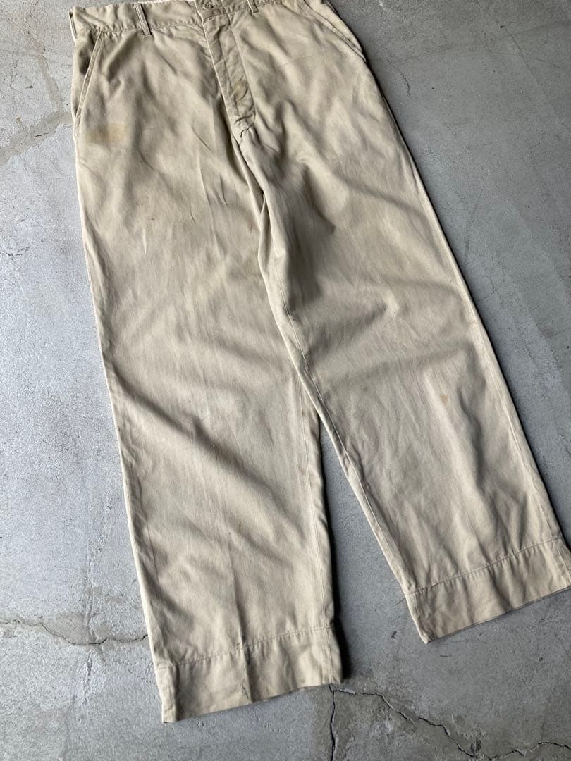50s US ARMY チノパン 米軍 実物 30×29 アルミジップ ボロ