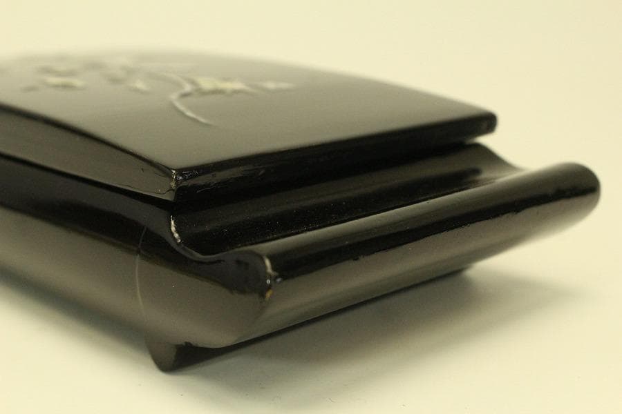 螺鈿蓋物 窓網代 花鳥蒔絵 四方 煙草具 二件(A742)