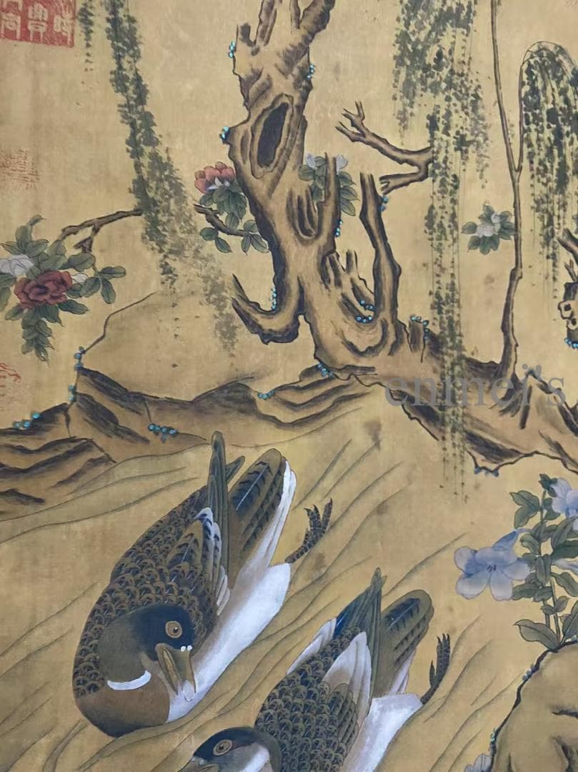 中国古美術 宋代 李迪款 花鳥画 絹布 肉筆 唐物 書道 水墨画 掛け軸 文房