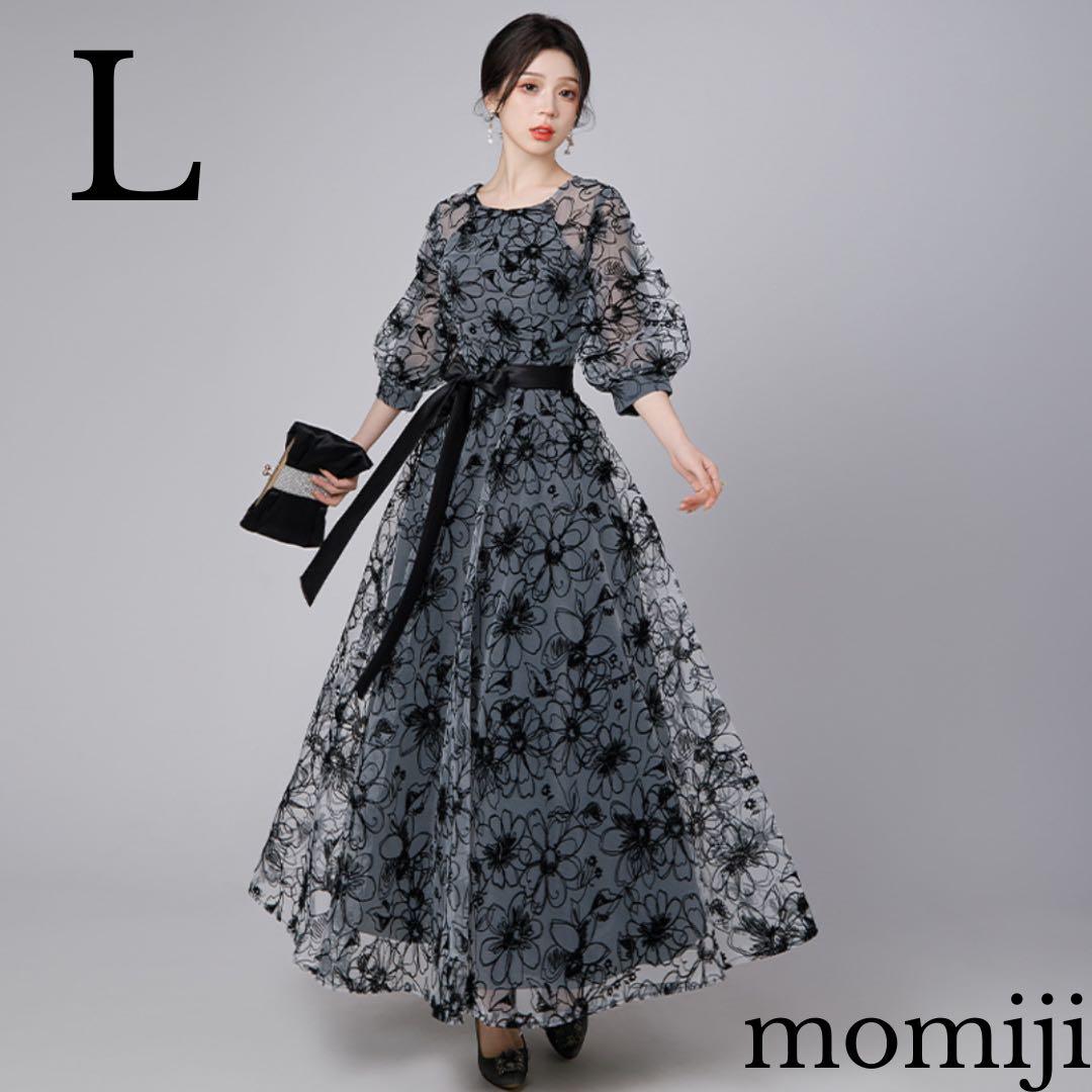 L 新品 ワンピース ドレス レディース ロング 結婚式 レース 花柄