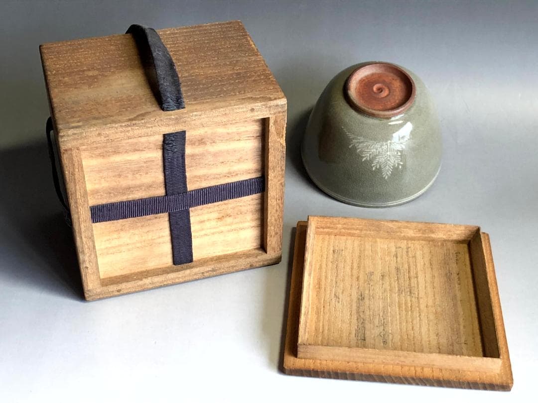 碗■高田焼若松象嵌入数茶碗 抹茶碗 お茶道具 古美術 時代物 骨董品■