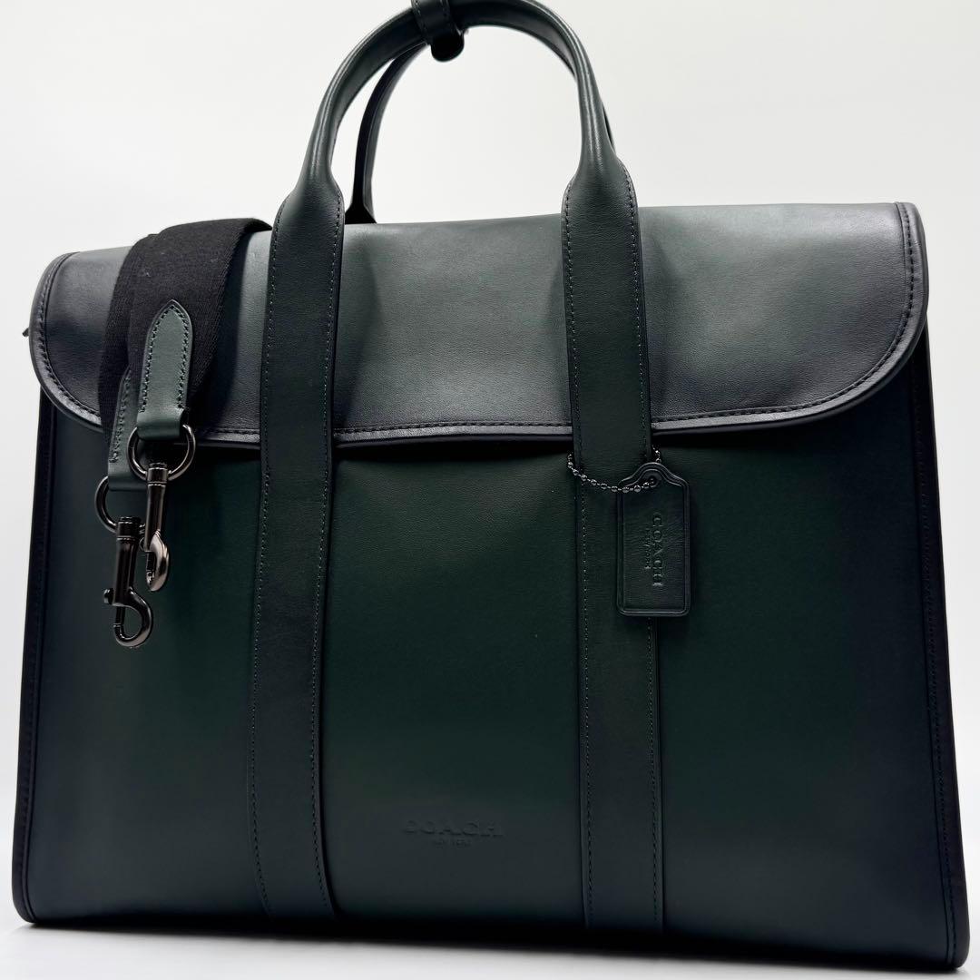 現行/未使用級✨ コーチ ゴッサム ポートフォリオ ビジネス A4 レザー 緑