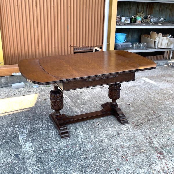 イギリスアンティーク　ドローリーフテーブル　ブルボーズレッグ　伸縮ダイニング