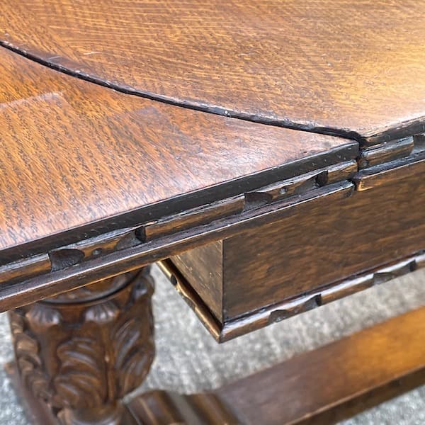 イギリスアンティーク　ドローリーフテーブル　ブルボーズレッグ　伸縮ダイニング