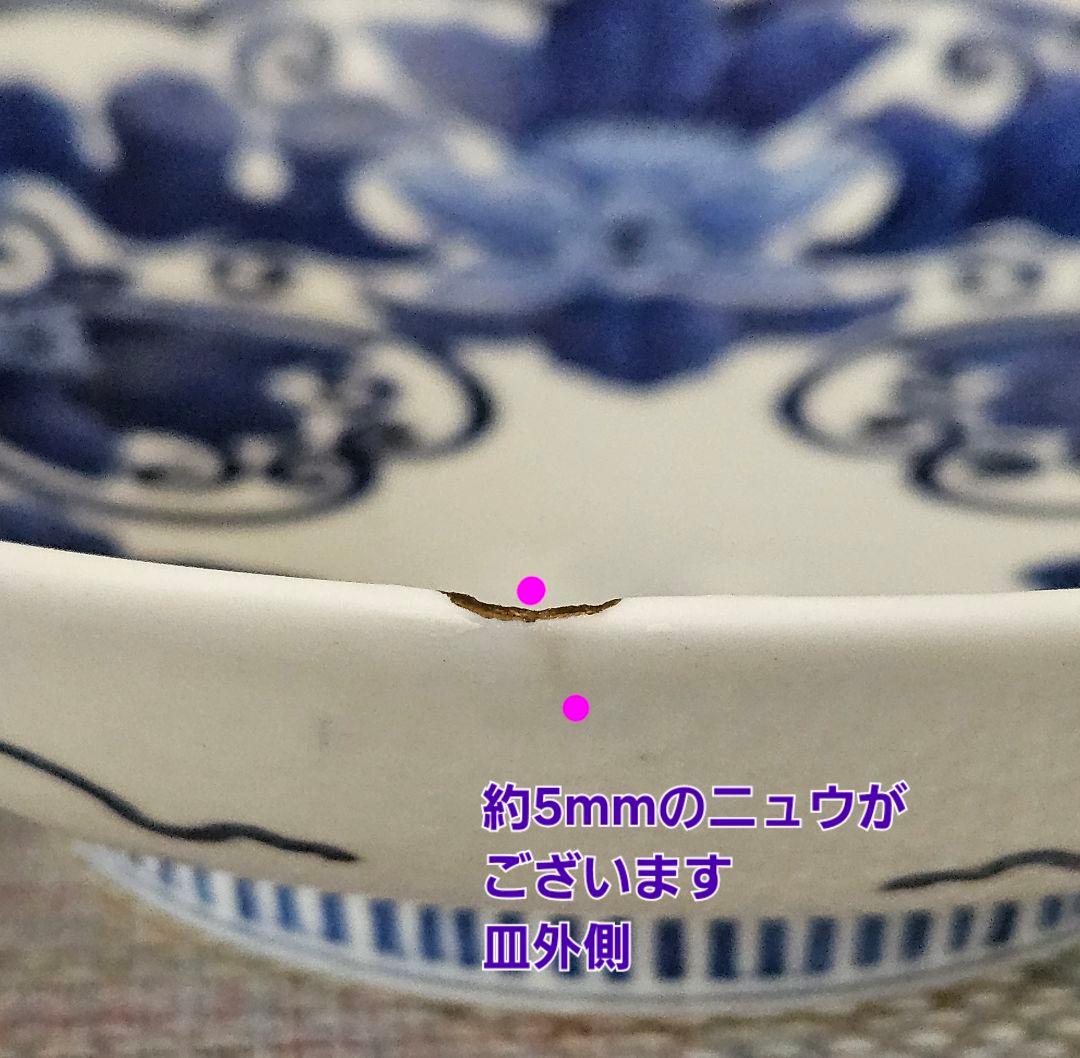 名品❗】 江戸時代後期　後期鍋島　藍鍋島　花に唐草文　径約20.9cm　櫛高台皿