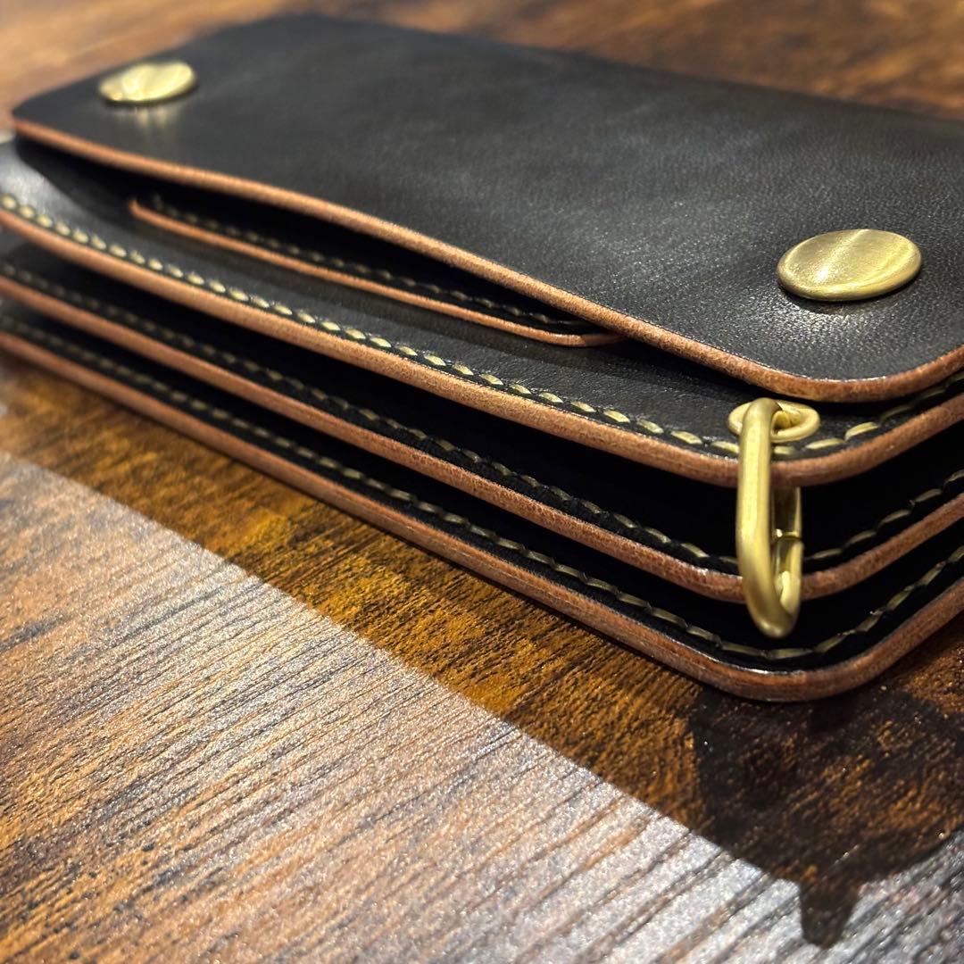 栃木レザー　トラッカーウォレット　茶芯ブラック　3層