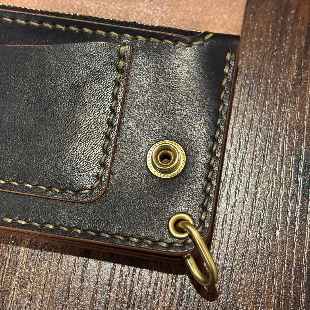 栃木レザー　トラッカーウォレット　茶芯ブラック　3層