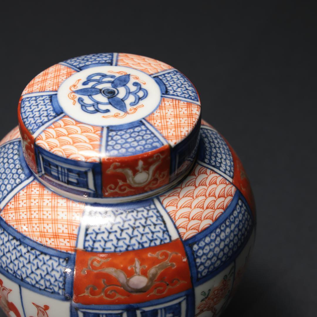 伊万里色絵花鳥図　茶壺　古伊万里　骨董　R1181お12