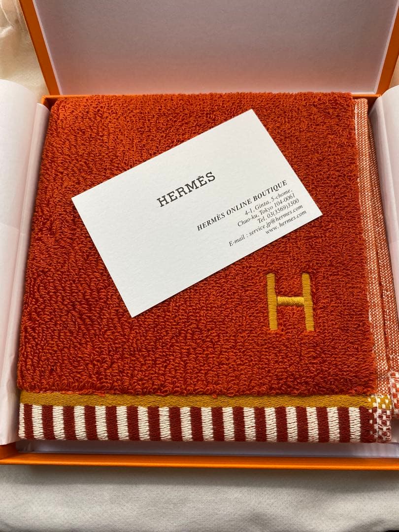 HERMES エルメス　オレンジ タオルハンカチ