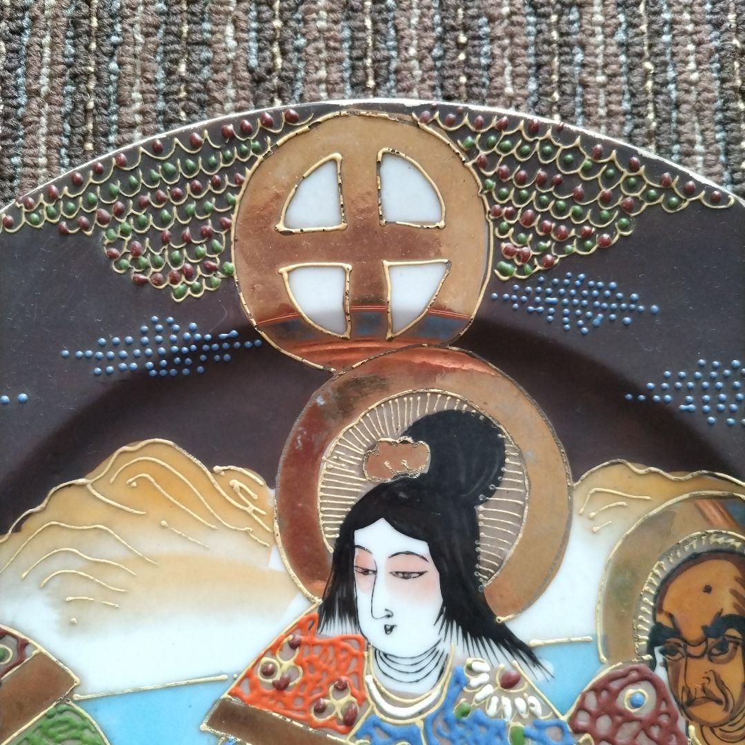 オールドニッポン　薩摩焼　薩摩十字　金襴手　観音羅漢図　８寸皿