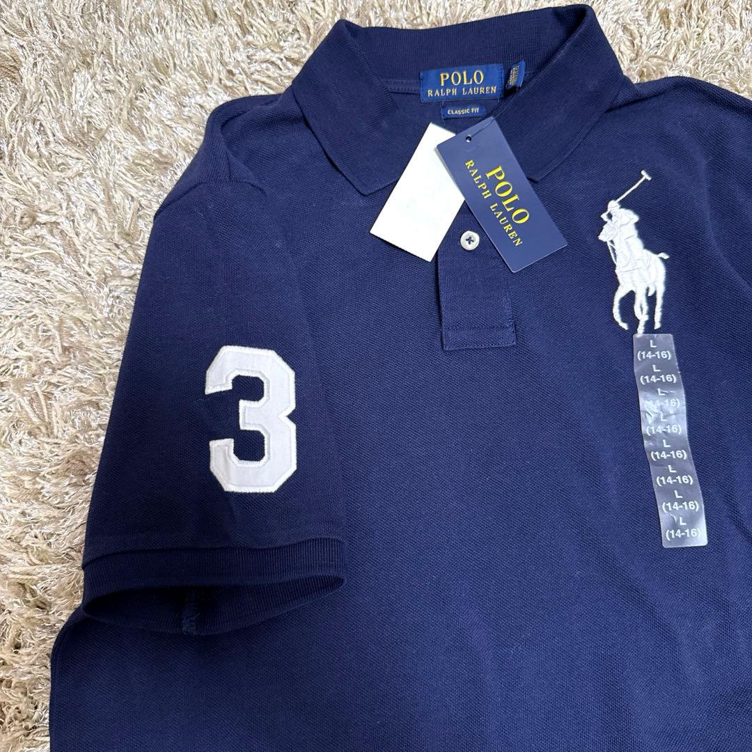 新品 現行 ポロラルフローレン ポロシャツ ビッグポニー 刺繍 ネイビー L