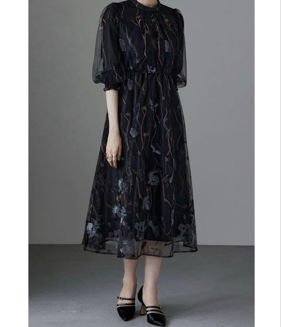 etoll. エトル 刺繍レースワンピースドレス 結婚式 お呼ばれ ブラック 黒